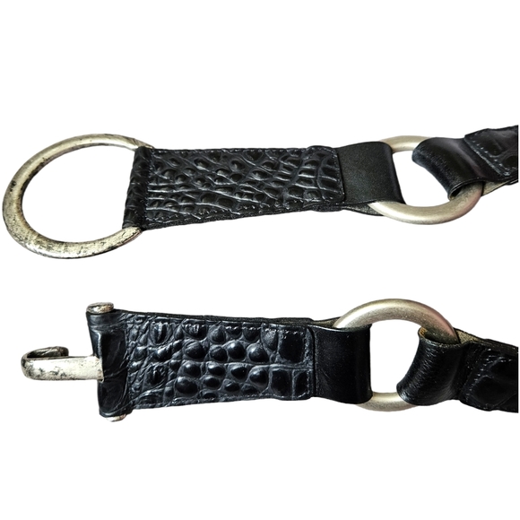 Landes black croc textured leather belt rustic silvery hook & eye buckle size M - Picture 12 of 15